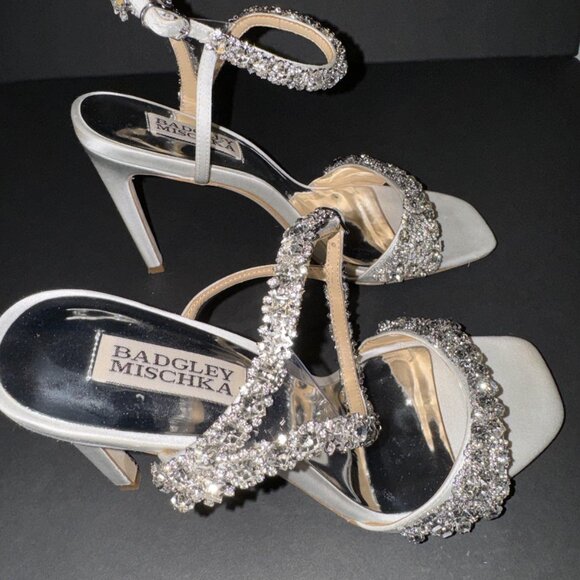 Badgley Mischka Crystal Ankle Strap Heels - Picture 2 of 6